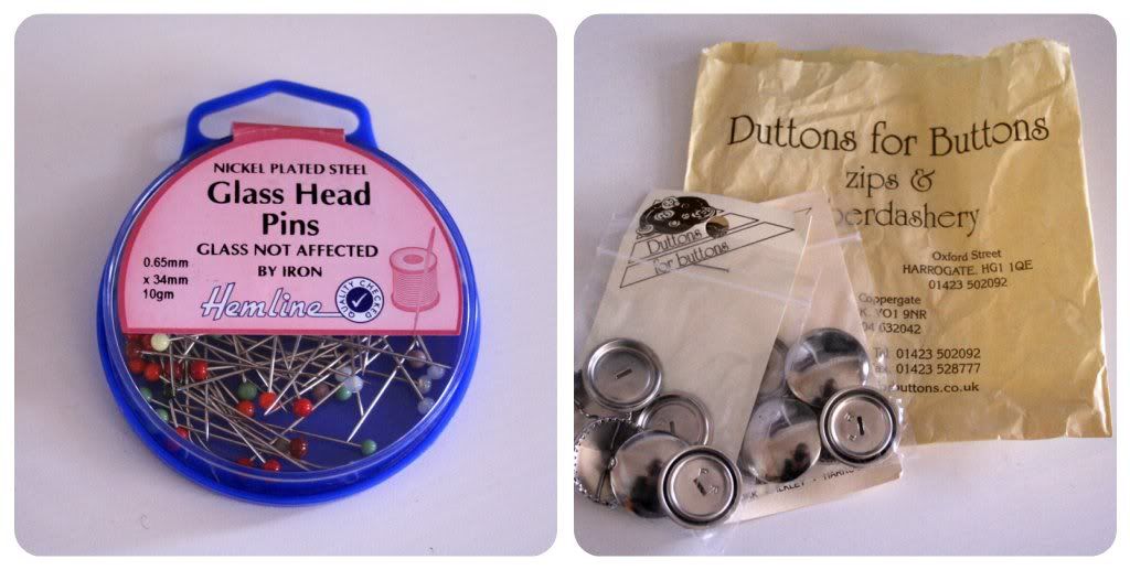 glass headed pins and self covered buttons