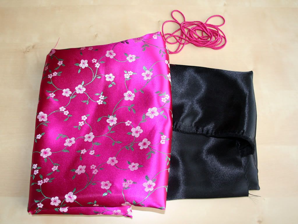Chinese silk and black satin fabrics