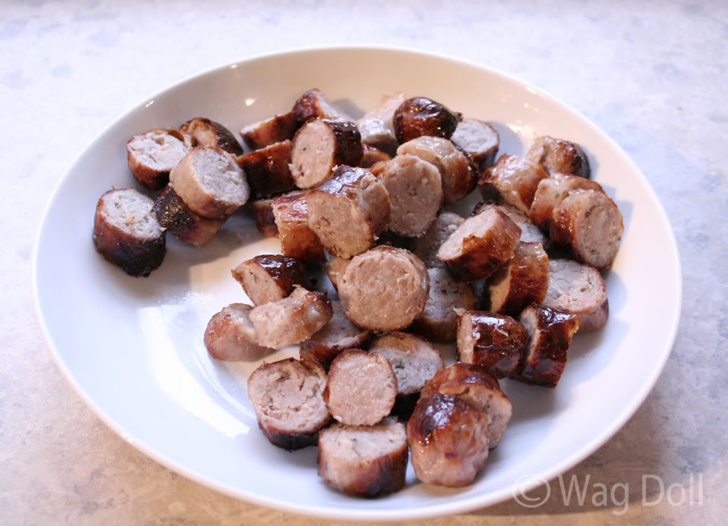 cooked chopped sausages