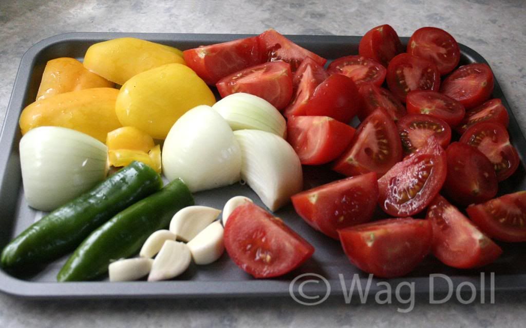 fresh vegetables on a roasting tray