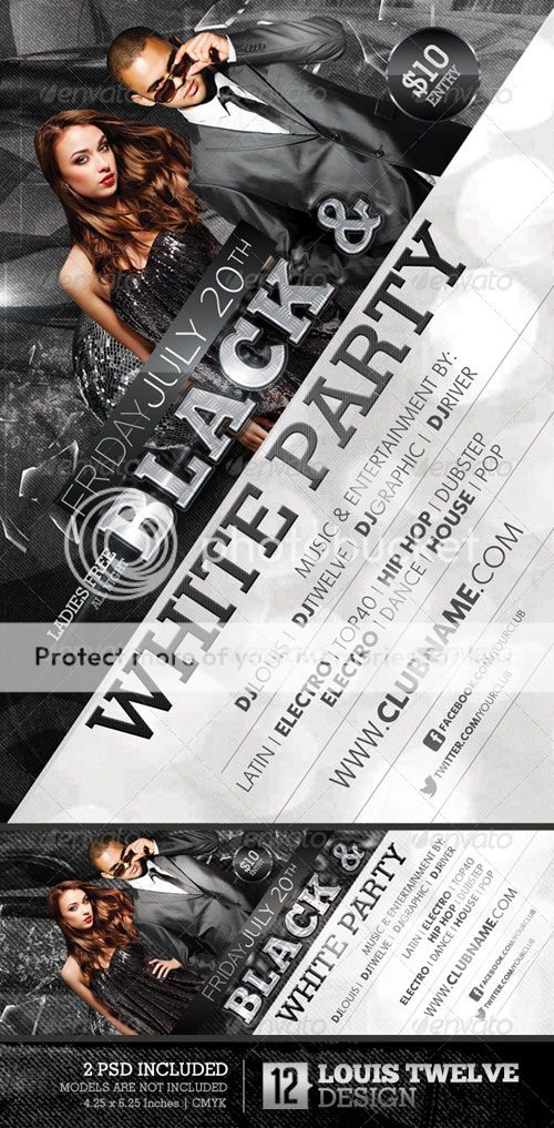 Black And White Party Flyer + Facebook Timeline PSD