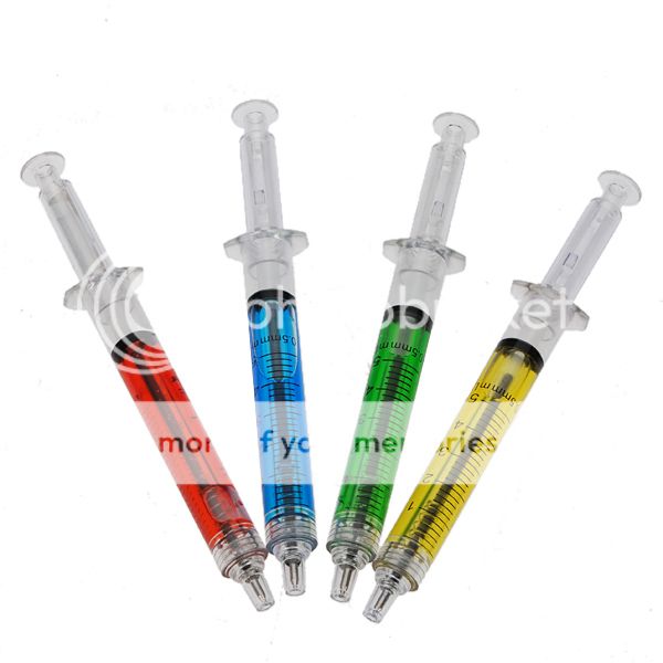 Syringe Ballpoint Pen 4 Color Ink Blue Bulk Novelty Blood X1