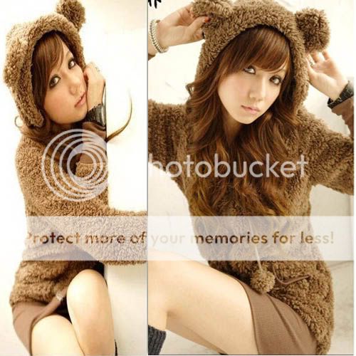 Fashion Korea cute girls plush Teddy bear ear cap hoodie fur coat 